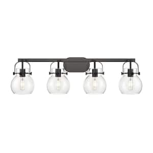 Pilaster II Sphere 36.5 in. 4-Light Matte Black Vanity Light with Glass Shade