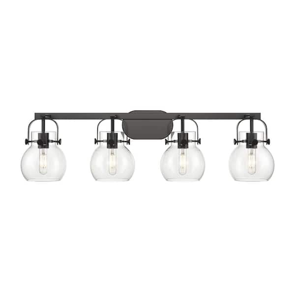 Innovations Pilaster II Sphere 36.5 in. 4-Light Matte Black Vanity Light with Glass Shade