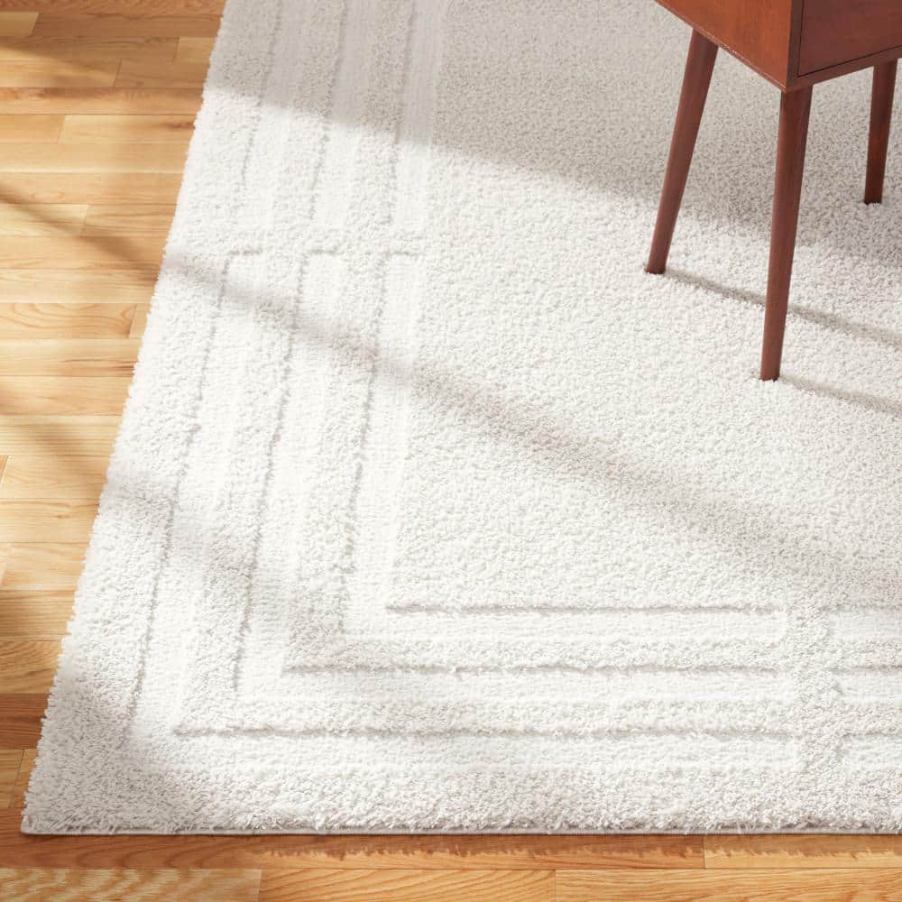 Beige Geometric Washable Shag Area Rug 5'2" x 7'2"