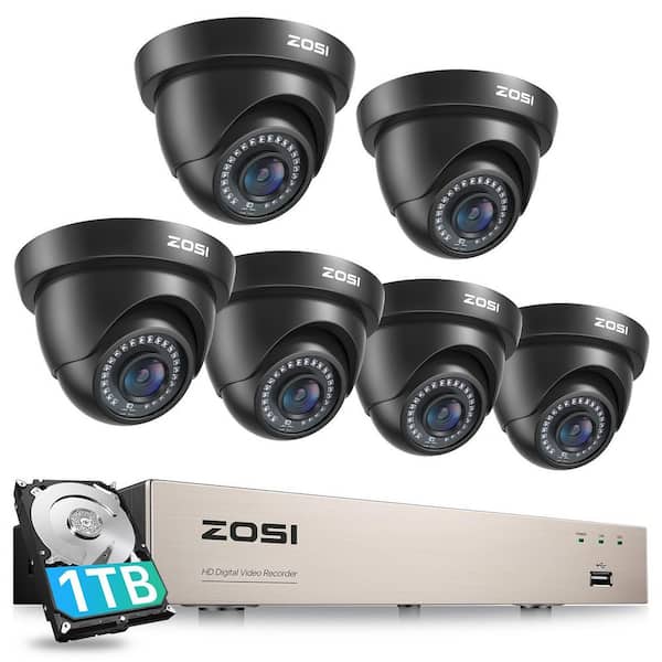 8-Channel 2MP 1TB HDD DVR Home Surveillance System with 6-Wired Outdoor Dome Cameras