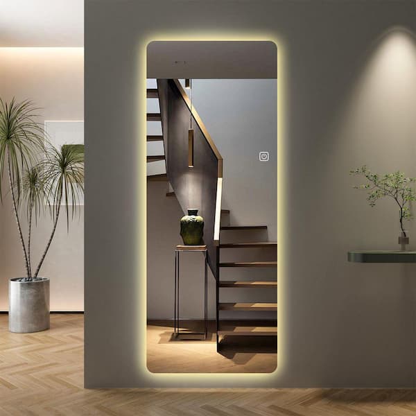 Silver 21 in. W x 65 in. H Rectangle LED Glass Full-Length Framed Mirror