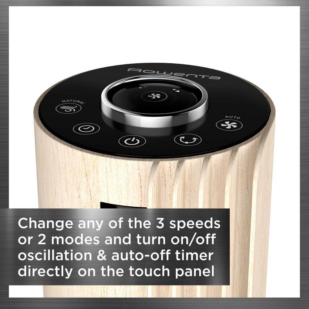 Rowenta Ultra Quiet Oscillating Tower Fan with Remote Control, Black and Wood