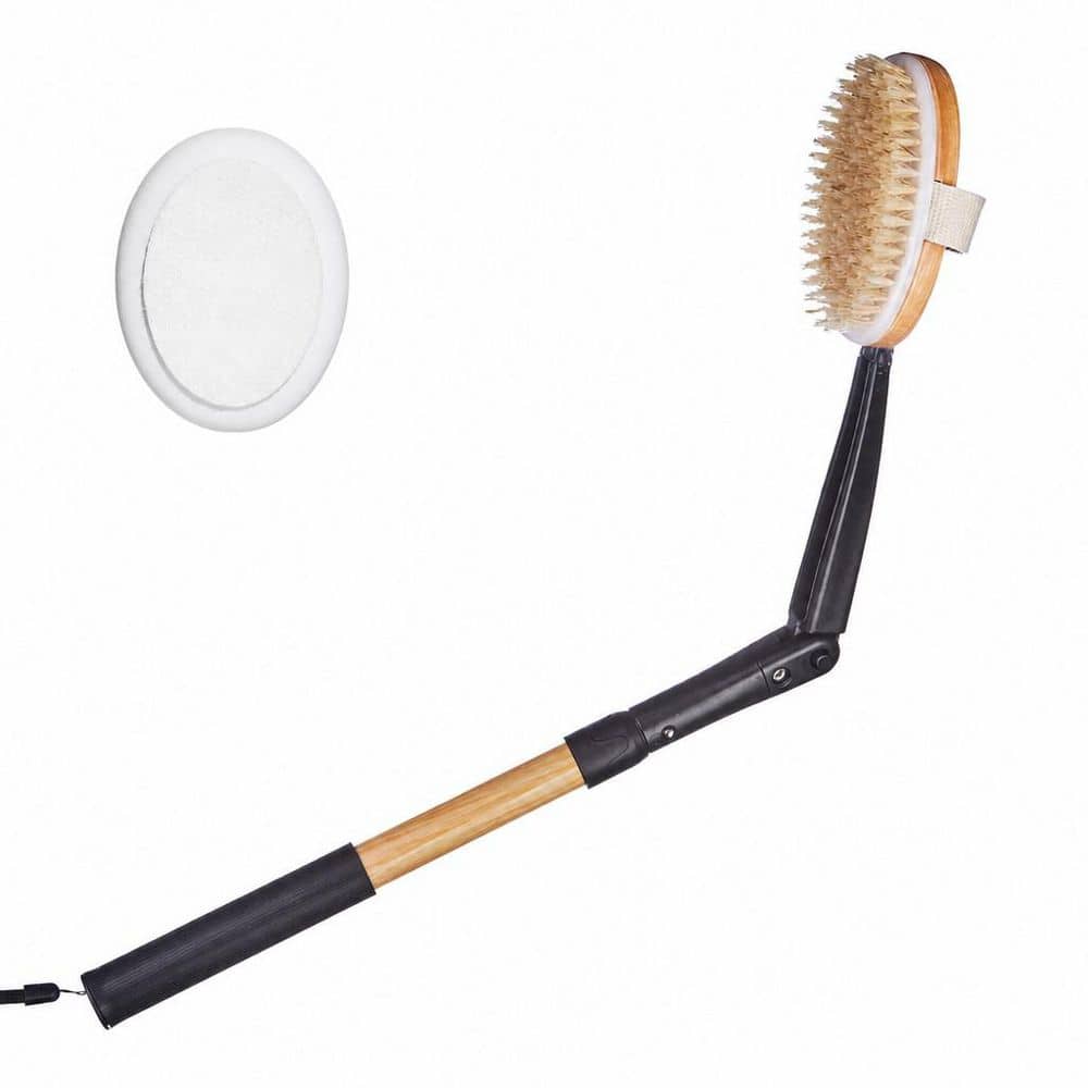 1-Piece Bath Accessory Set with Foldable Long Handle Body Brush and Lotion Applicator in Black