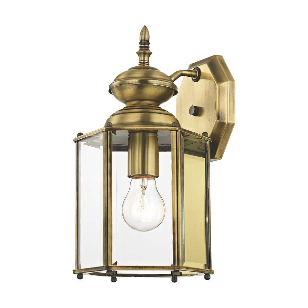 Antique Brass Outdoor Wall Lantern with Clear Beveled Glass