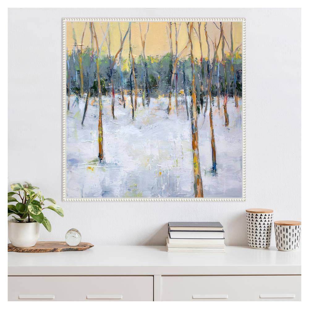 30"x30" White Beaded Frame Winter Forest Canvas Art