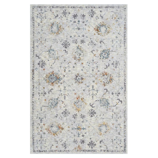 Unbranded Alaya Light Gray/Multicolor 5 ft. x 8 ft. Floral Performance Area Rug