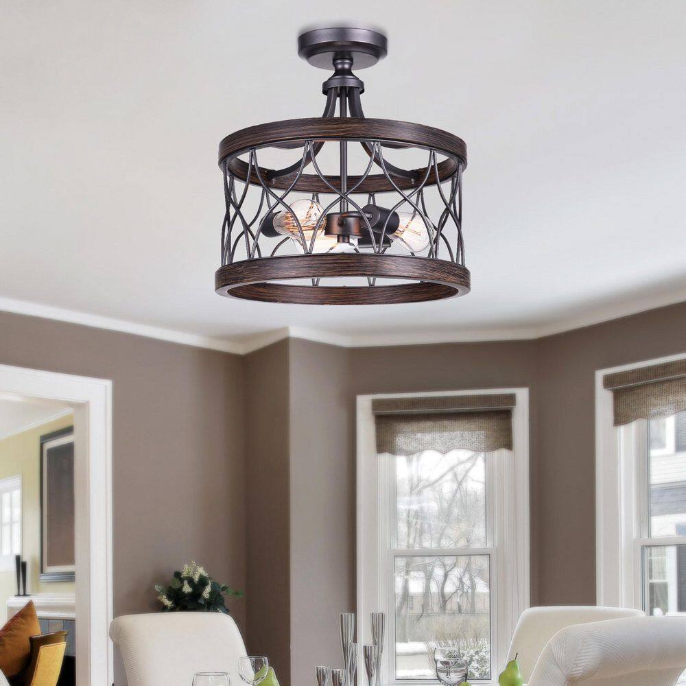 16" Gunmetal LED Drum Cage Semi-Flush Ceiling Light
