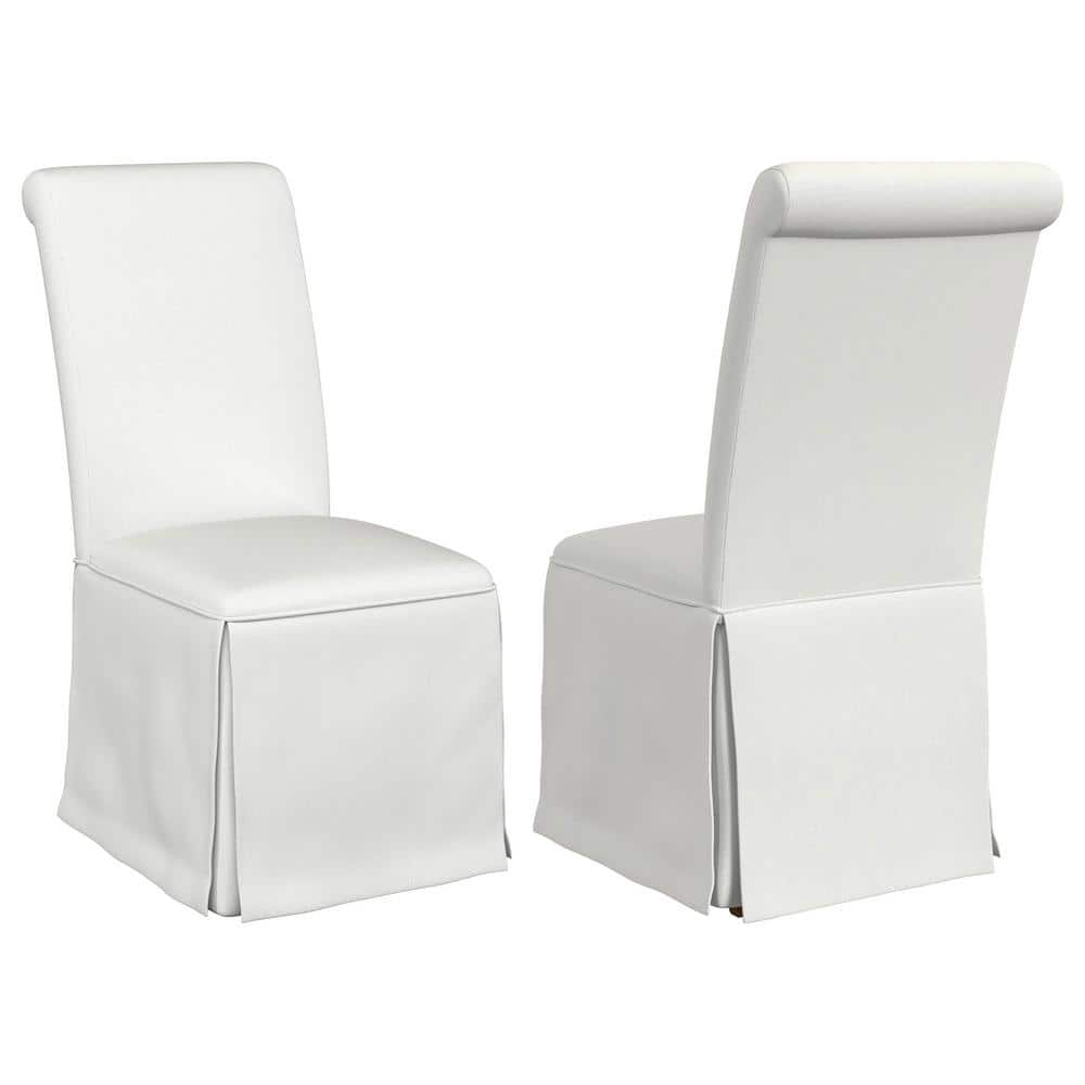 Shawna White Fabric Fully Skirted Parson Dining Side Chair Set of 2