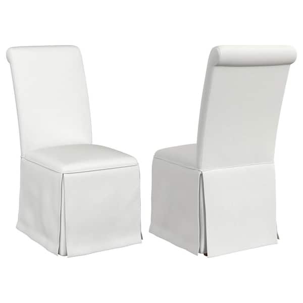 Coaster Shawna White Fabric Fully Skirted Parson Dining Side Chair Set of 2