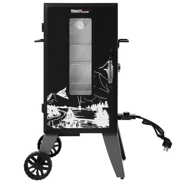 28 in. Analog Electric Smoker With 3 Smoking Racks, Clear Viewing Window, Adjustable Temperature Control, Black