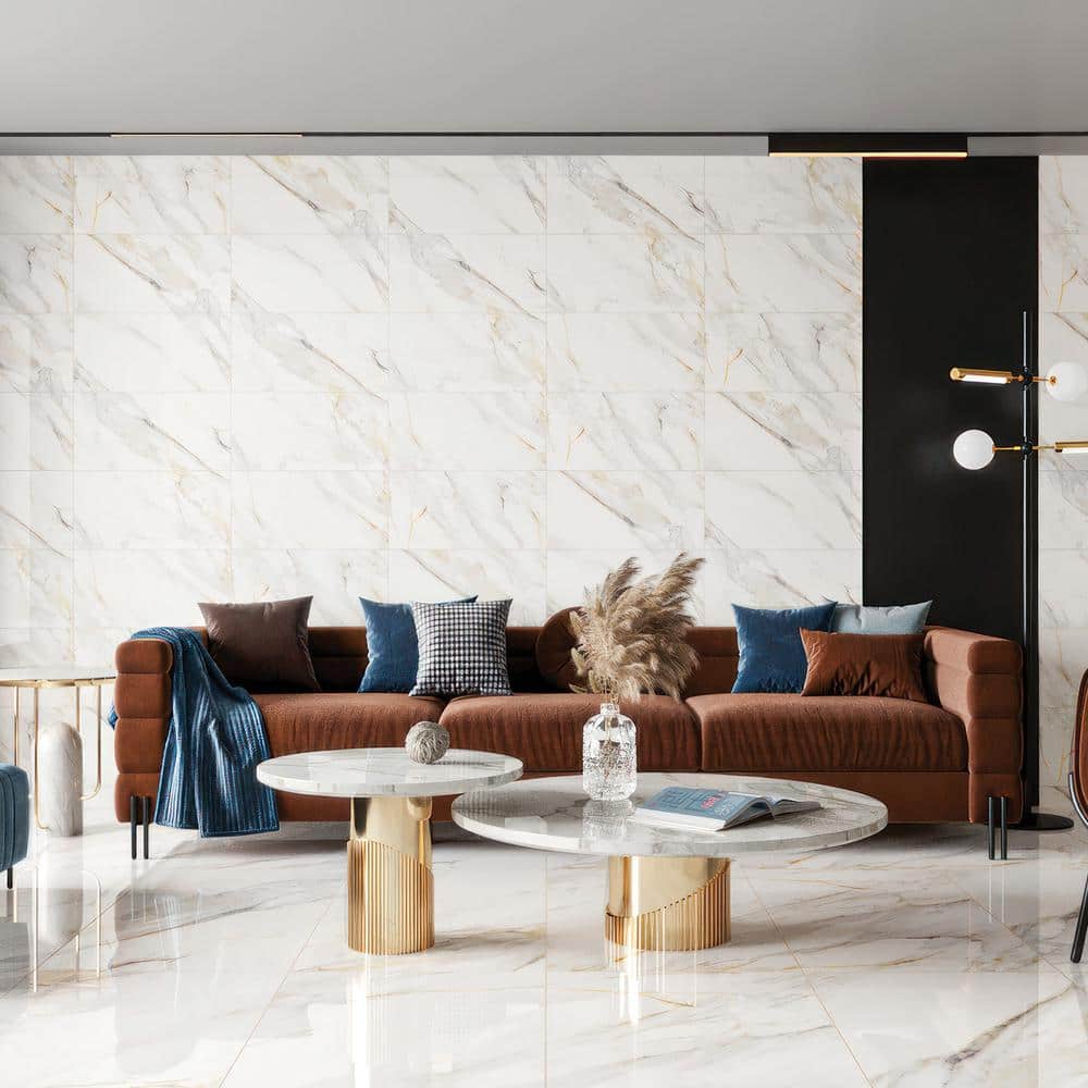 Shandar 12x24 Polished White Marble Look Porcelain Tile
