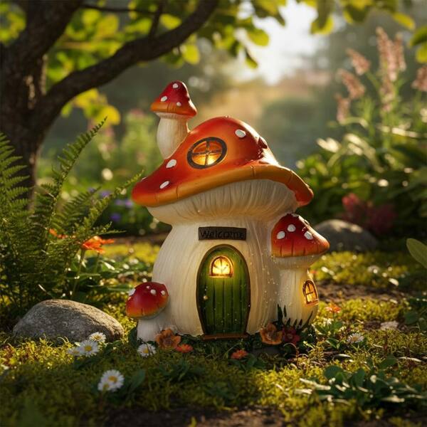 Outdoor Decoration White Mushroom House Garden Statue AL1YF11