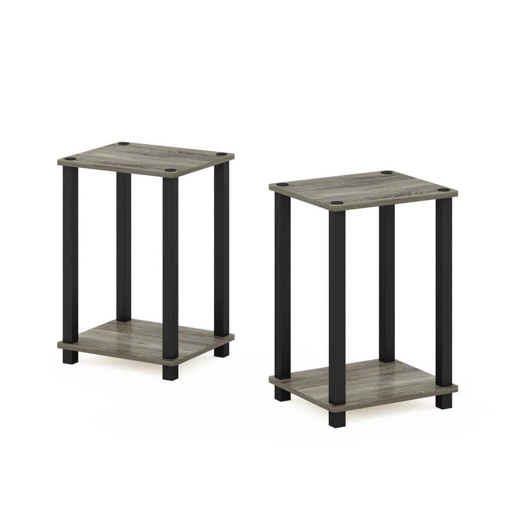 Furinno Simplistic 13.4 in. French Oak/Black Small End Table, Set of 2