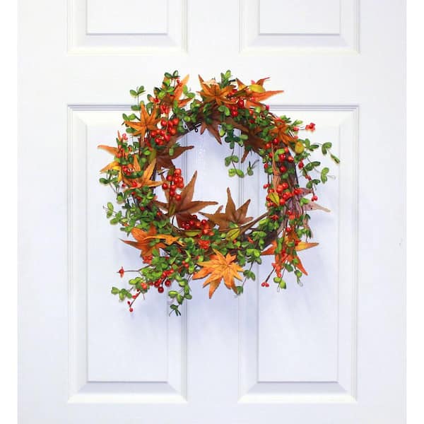 Fall leaf and mums twig wreath
