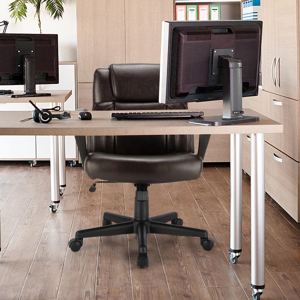 Brown Leather Swivel Executive Chair with Metal Base