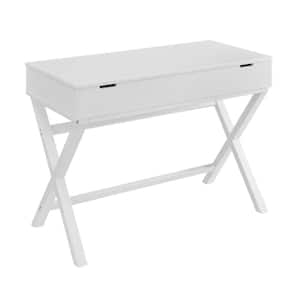 Peggy White Lift Top Desk with X Base Legs and Storage