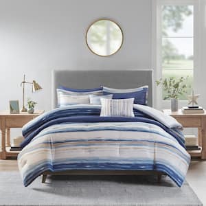 Anchorage 8-Piece Blue Full/Queen Polyester Printed Seersucker Comforter and Quilt Set Collection