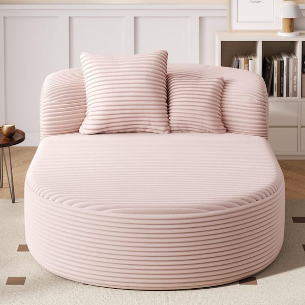 51.6 in. Armless Corduroy Modular Full Compression Chaise Lounge Sofa in Pink