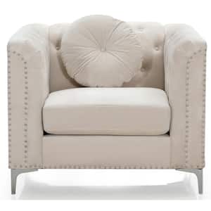Pompano Ivory Tufted Velvet Accent Arm Chair
