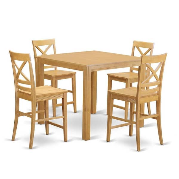 East West Furniture 5-Piece Natural Oak Finish Solid Wood Top - Dining Room Set - Seats 4