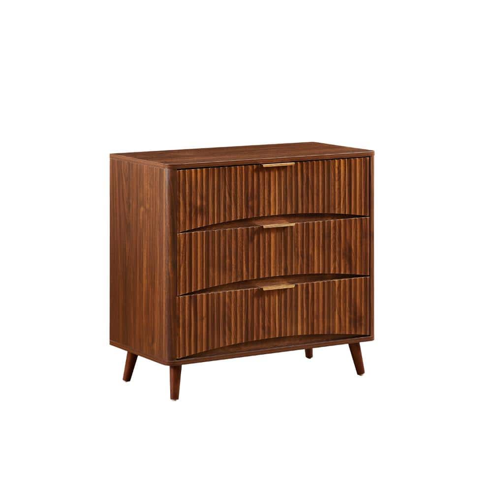 "Walnut Fluted 3 Drawer Dresser Solid Wood Storage Cabinet with Metal Handles for Bedroom (31.5""W x 16""D x 30""H)" price history on PriceWatchPro
