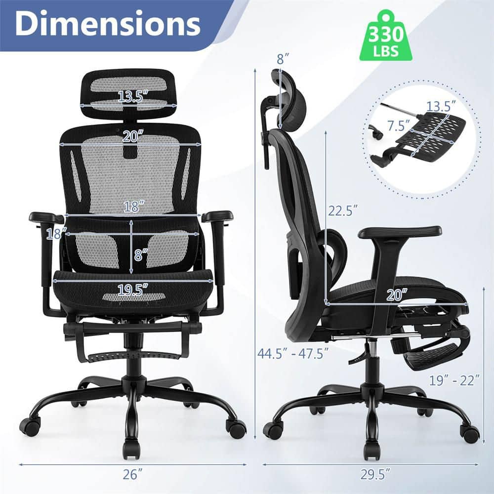 Ergonomic Office Chair with Rotating Headrest & Adjustable Lumbar Support - Thumbnail 2
