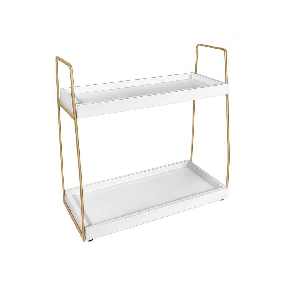 Numhew White and Gold 2 Tier Forbena Bathroom Organizer Countertop