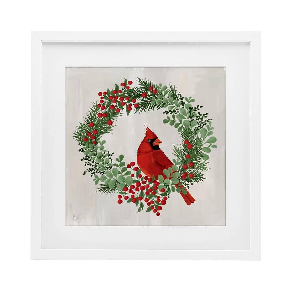 Perched Cardinal Festive Wreath by Cat Thurman Designs 1 Piece White Framed Graphic Animal Art Print 16 in. x 16 in. price history on PriceWatchPro