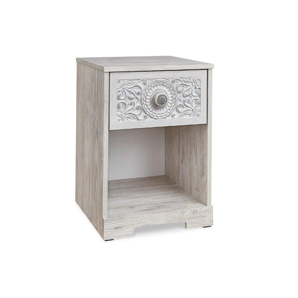 Paxberry Whitewash 1-Drawer 19.61 in. W Nightstand