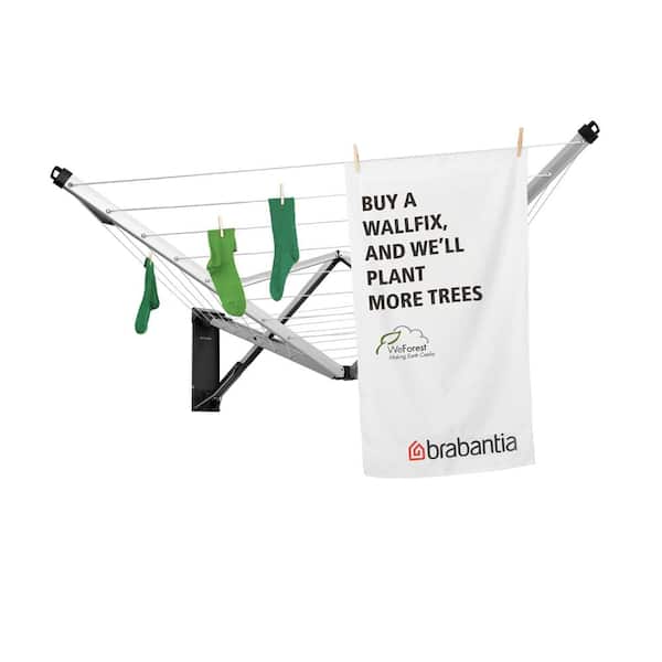 Brabantia WallFix Wall-Mounted Retractable Washing Line with Matt Steel Storage 