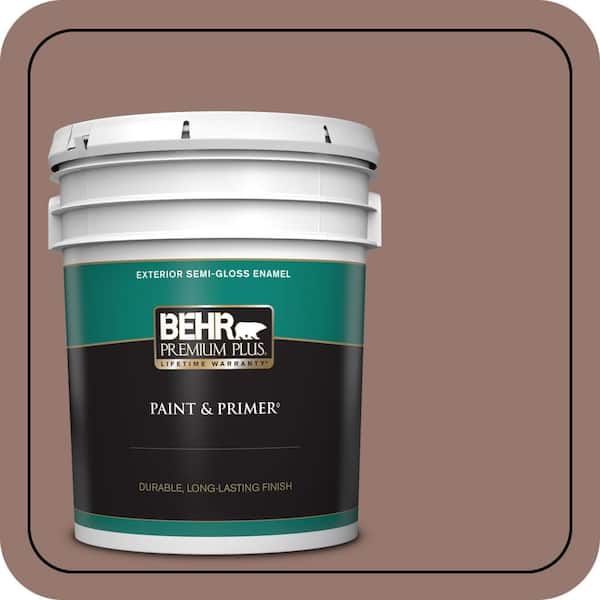 BEHR PREMIUM PLUS 5 gal. #N160-5 Chocolate Delight Semi-Gloss Enamel Exterior Paint & Primer