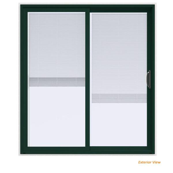 JELD-WEN 72 in. x 80 in. V-4500 Contemporary Green Paint Vinyl Right-Hand Full Lite Sliding Patio Door w/White Interior & Blinds