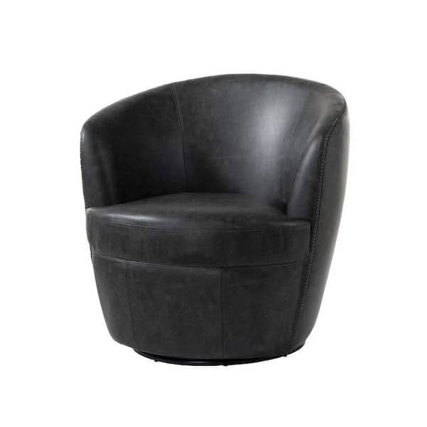 Black PU Leather Swivel Barrel Arm Chair with Metal Base (Set of 1)