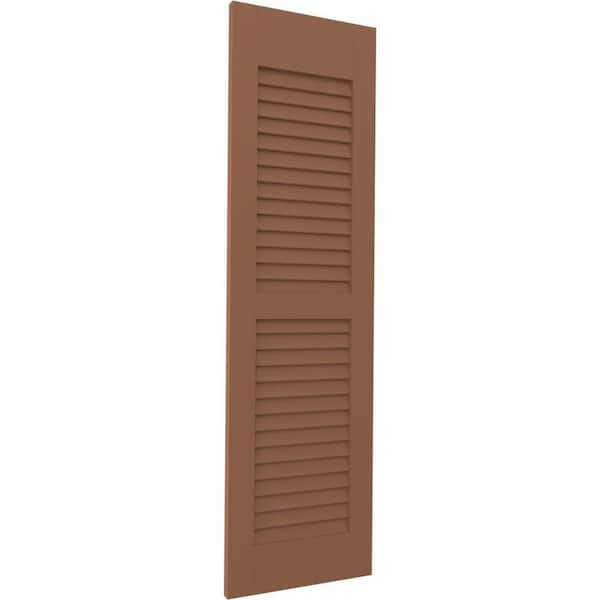 Ekena Millwork 15 in. W x 45 in. H Americraft 2-Equal Louver Exterior Real Wood Shutters Pair in Burnt Toffee