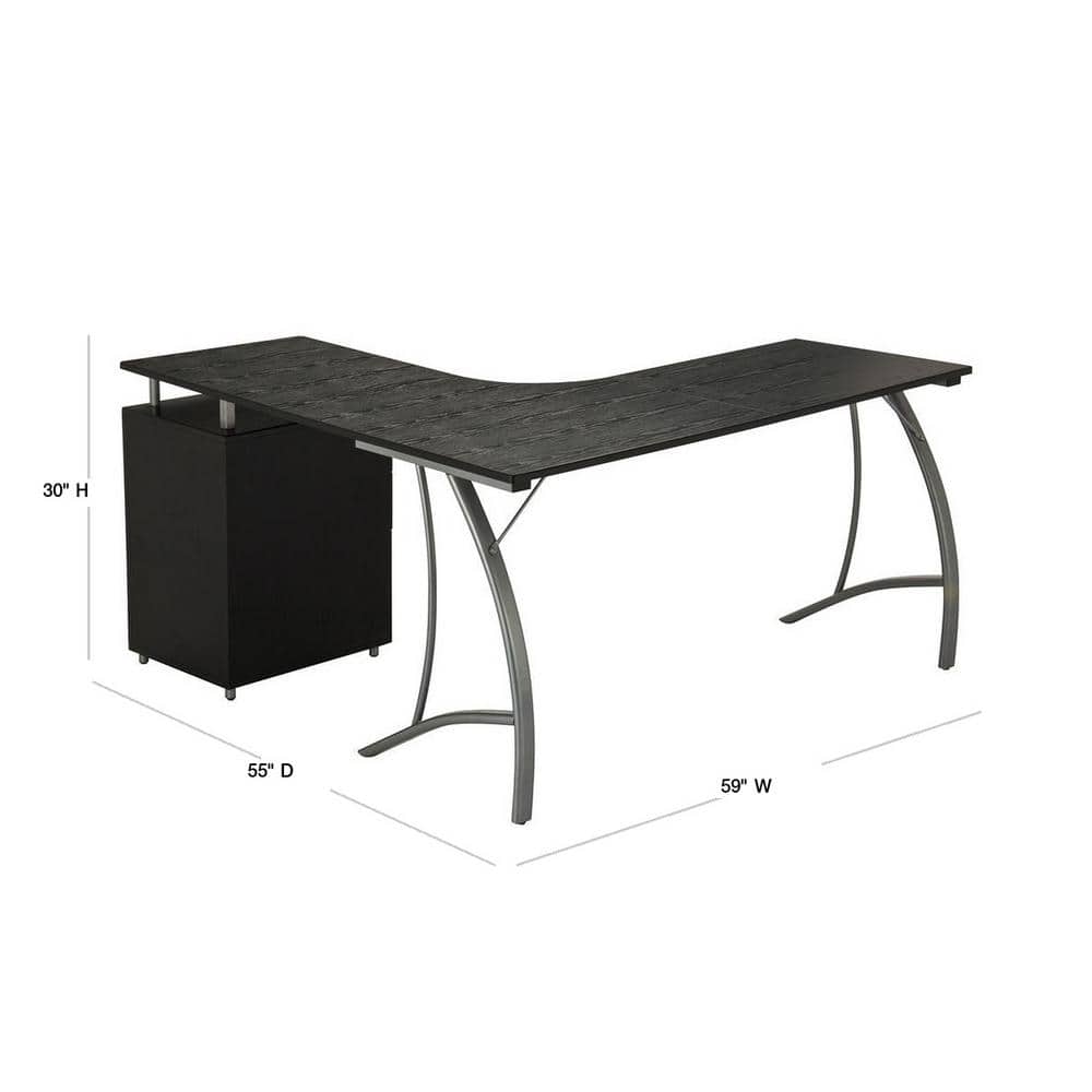 Espresso Wood L-Shaped Corner Desk with Drawer and Keyboard Tray