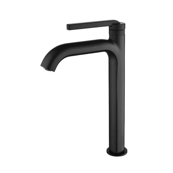 Mondawe Single Handle Single Hole Tall Bathroom Faucet in Matte Black with Aerator