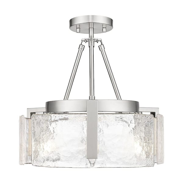 Aenon 16.5 in. 3-Light Pewter Semi-Flush Mount with Hammered Water Glass Shade