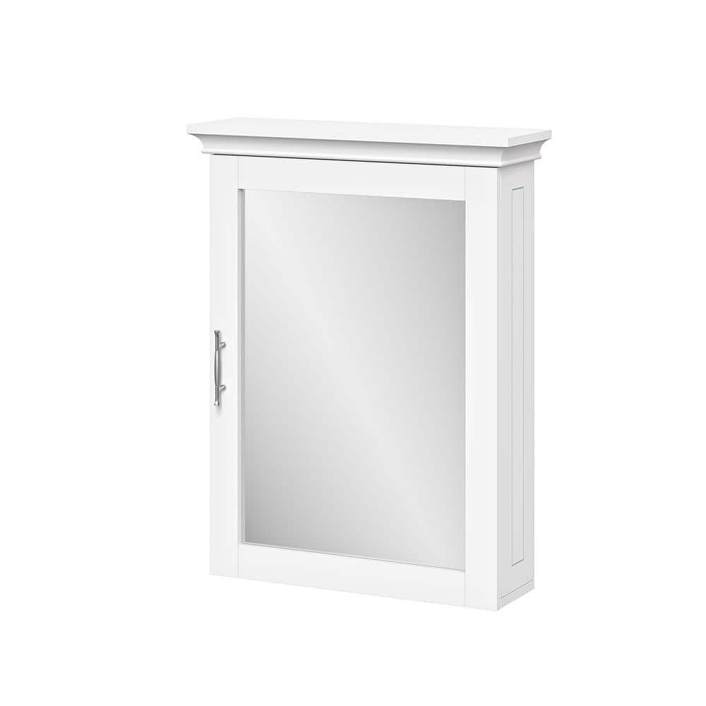 White Painted Mirrored Wall Mount Storage Cabinet with Adjustable Shelf