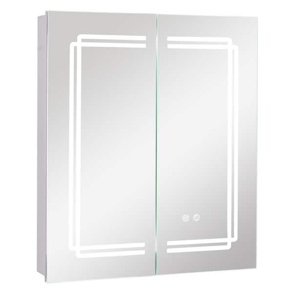 23.5 in. W x 5 in. D x 27.5 in. H Bathroom Storage Wall Cabinet in Silver with Lights