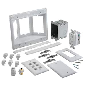 Pass & Seymour 3 Gang Recessed TV Media Box Kit with Surge Suppress Outlet, LV Inserts, and Metal Electrical Box, White