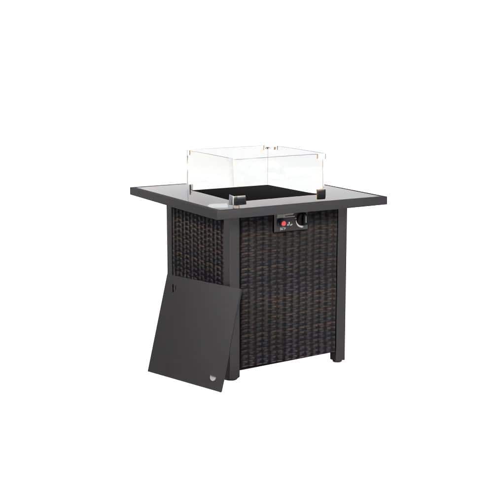28 in. Brown Rattan Wicker 50,000 BTU Outdoor Propane Fire Pit Table with G