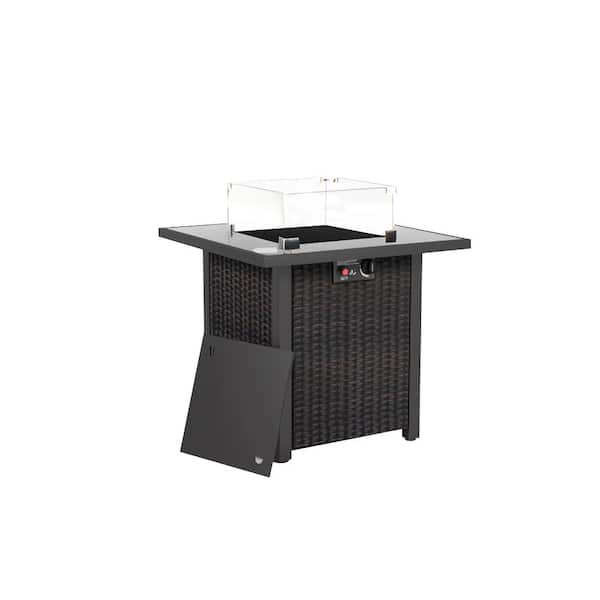 Unbranded 28 in. Brown Rattan Wicker 50,000 BTU Outdoor Propane Fire Pit Table with Glass Wind Guard