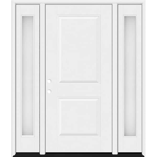 Steves & Sons Regency 68 in. x 80 in. 2P Squaretop RHIS Unfinished White Mahogany Fiberglass Prehung Front Door w/Obscure14inSLs6-9/16