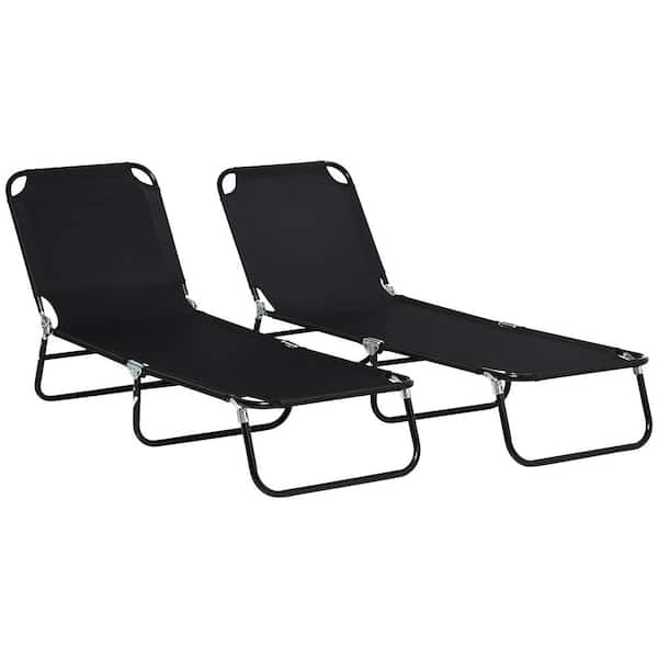 Outsunny Black 2-Piece Metal Outdoor Chaise Lounge