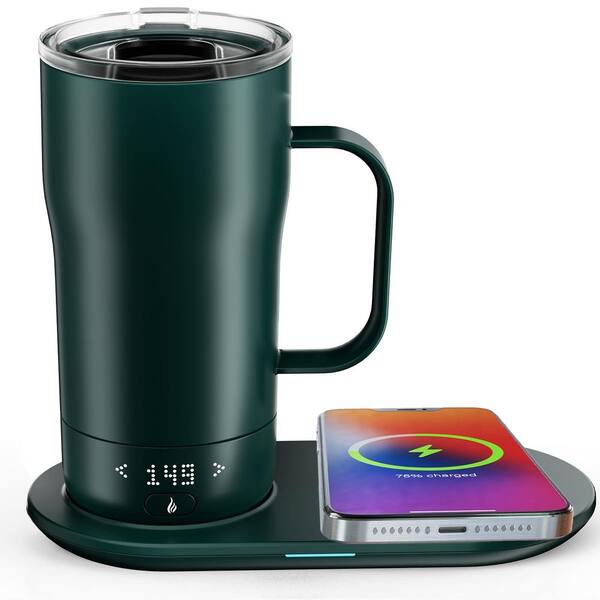 18 oz Jade Green Green Stainless Steel Ceramic Smart Self Heating Temperature Control Coffee Mug App Control 1 Piece