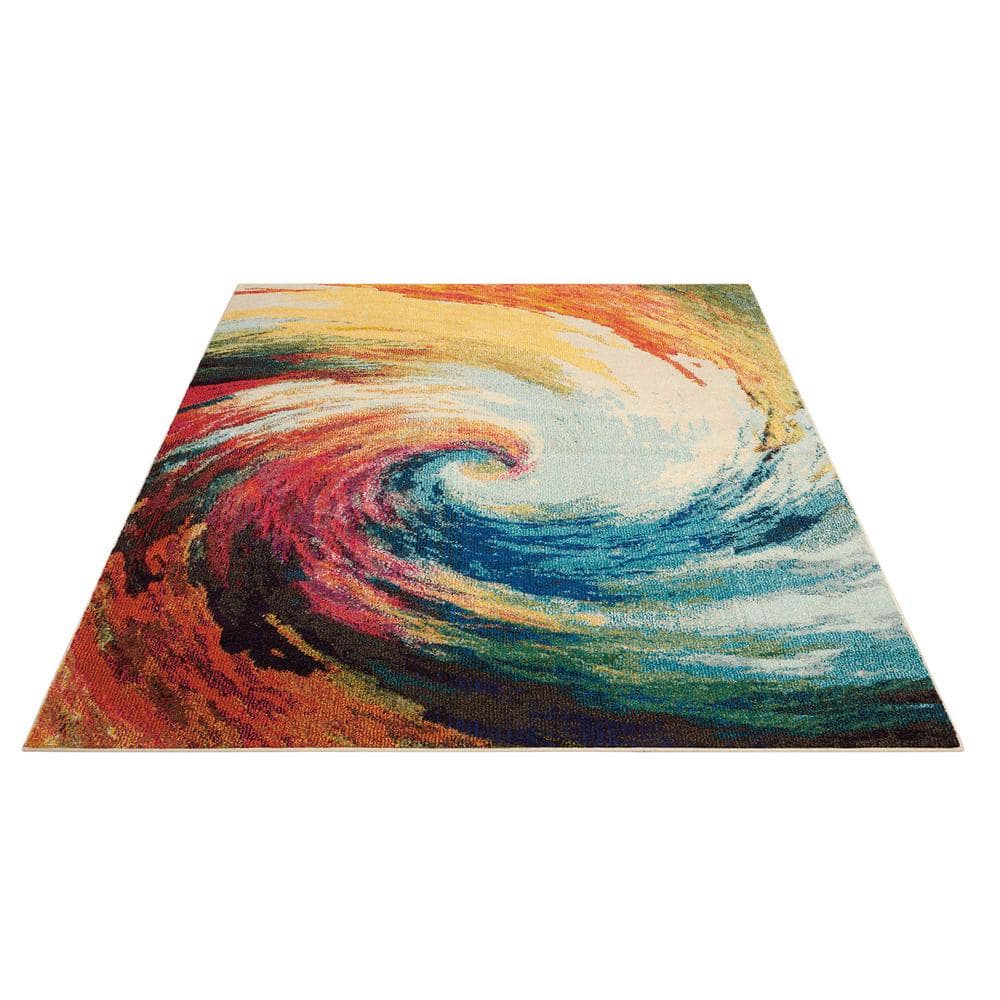 Cosmic Radiance Abstract Red 5' x 7' Synthetic Area Rug