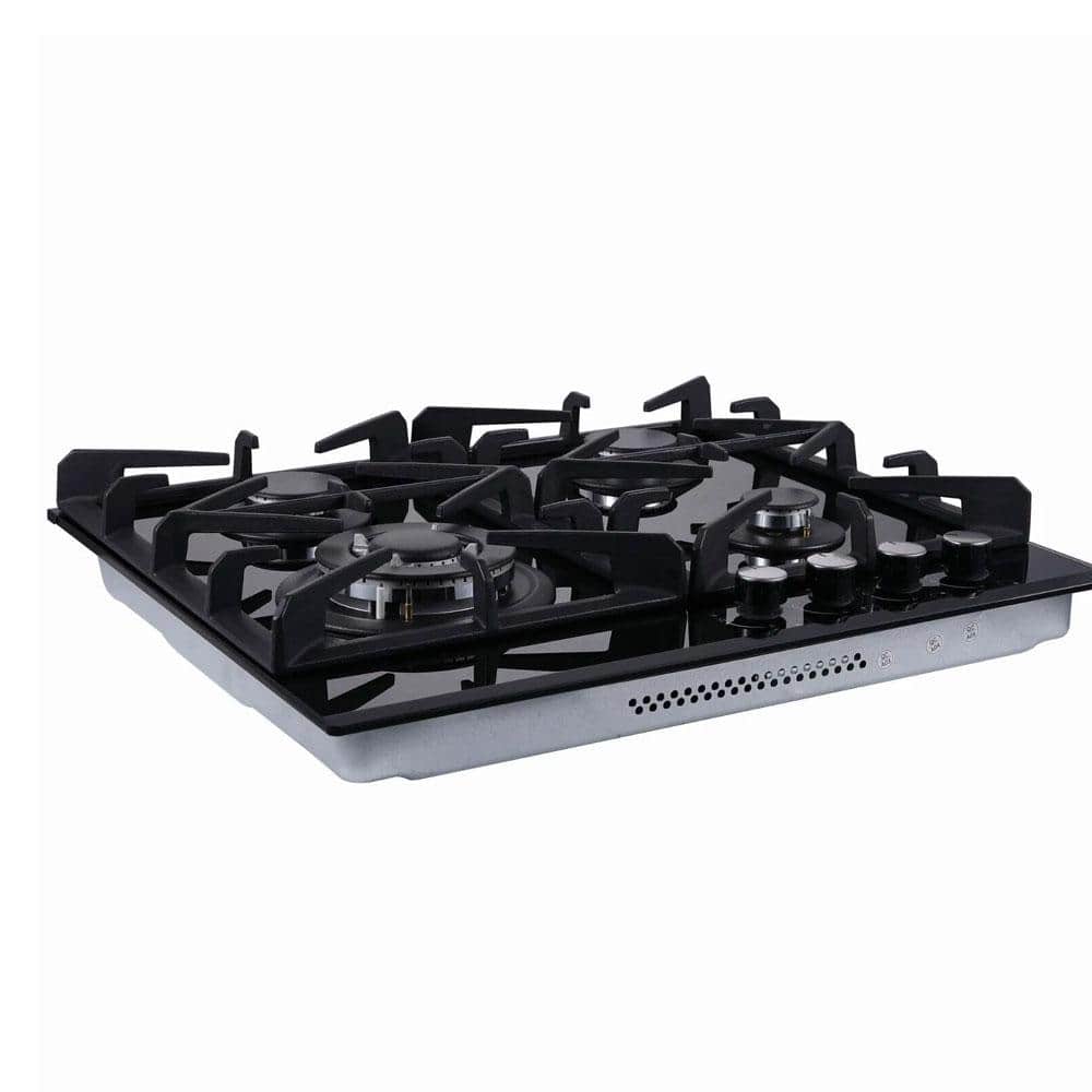 24-inch Black Tempered Glass 4-Burner Propane Gas Cooktop