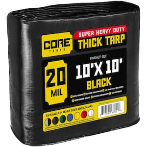 10 ft. x 10 ft. Black 20 Mil Heavy Duty Polyethylene Tarp, Waterproof, UV Resistant, Rip and Tear Proof