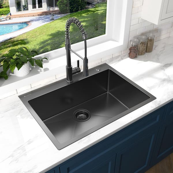 30 in. Drop-In Single Bowl 18 Gauge Gunmetal Black Stainless Steel Kitchen Sink