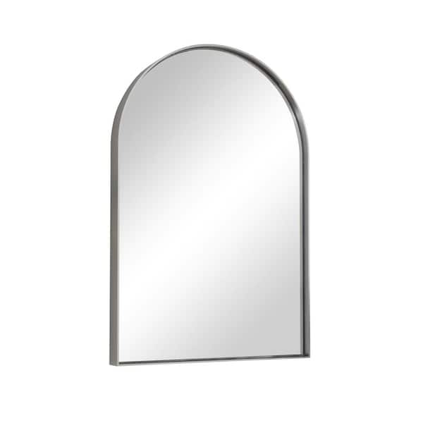 20 in. W x 30 in. H Arched Framed Decorative Wall Mounted Bathroom Vanity Mirror in Brushed Nickel, Tempered Glass